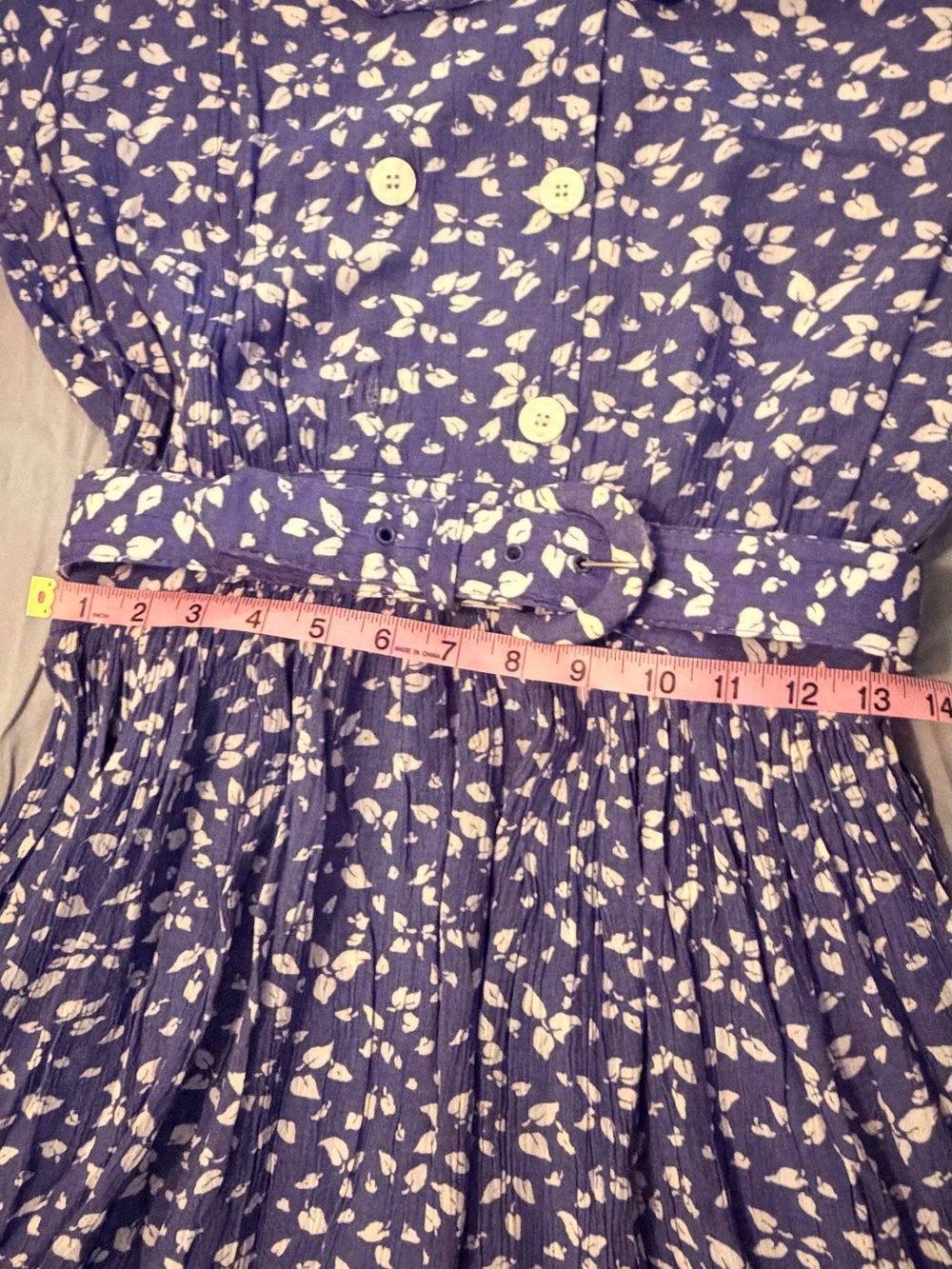 Vintage Eileen West Blue Floral Prairie Dress Belted Pleated Midi USA - Picture 10 of 12